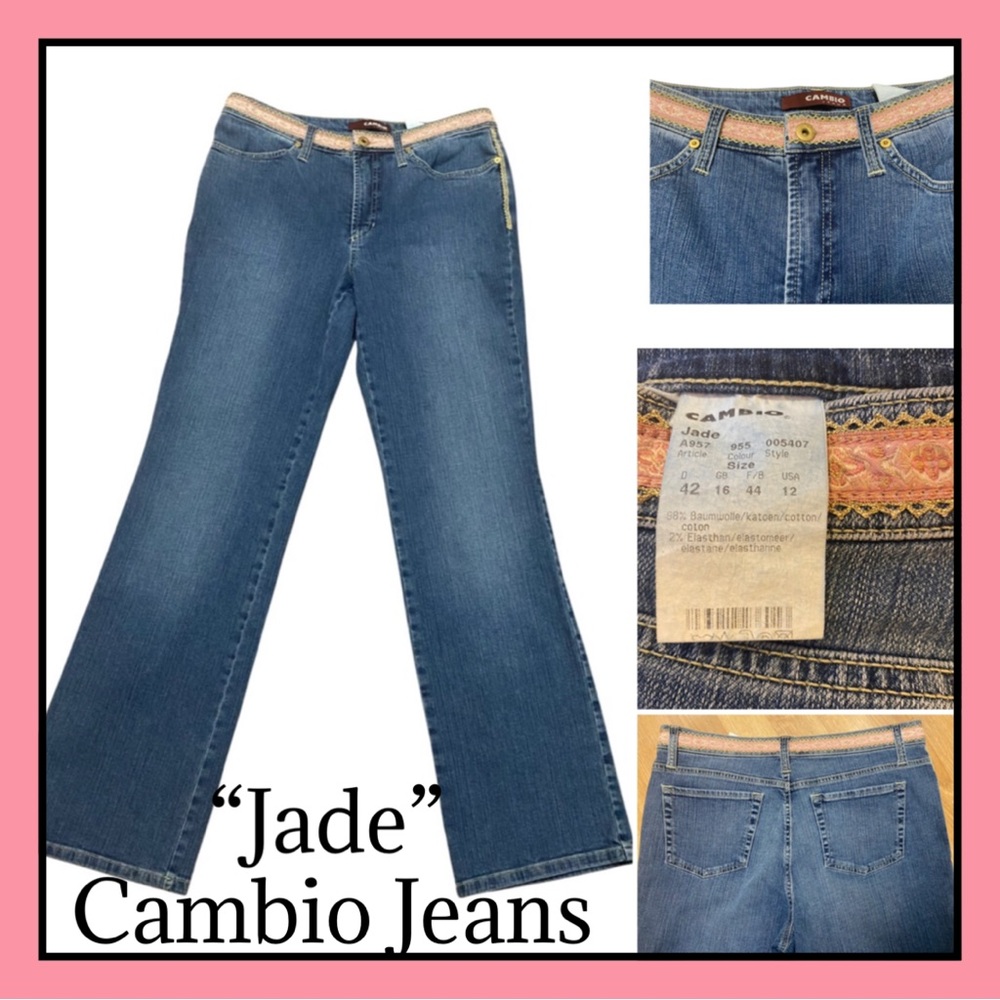 CAMBIO JEANS New “Jade”  Bootcut Size 12  Brocade Ribbon Trim NEW